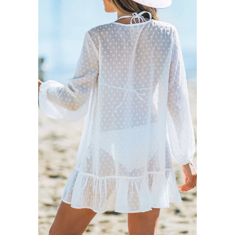 White Swiss Dot Crochet Cover Up - Picture 2 of 2